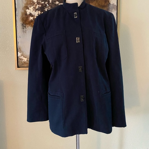 Vintage Classic Ralph Lauren leather Indigo navy blue blazer jacket size 14 EC - Picture 4 of 14